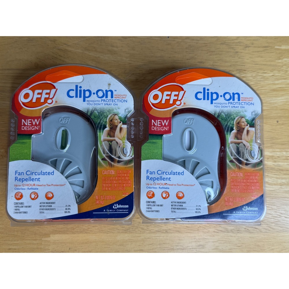 Lot of 2 OFF! Clip-On Mosquito Repellent Fan Units Odorless Refillable Gray
